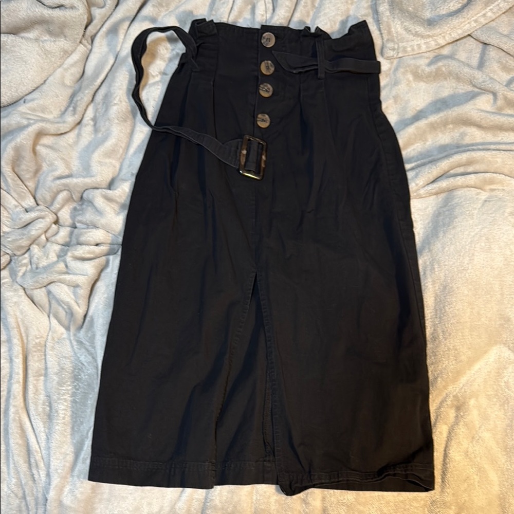 Black and Gold Midi Pencil Skirt with Tie Front